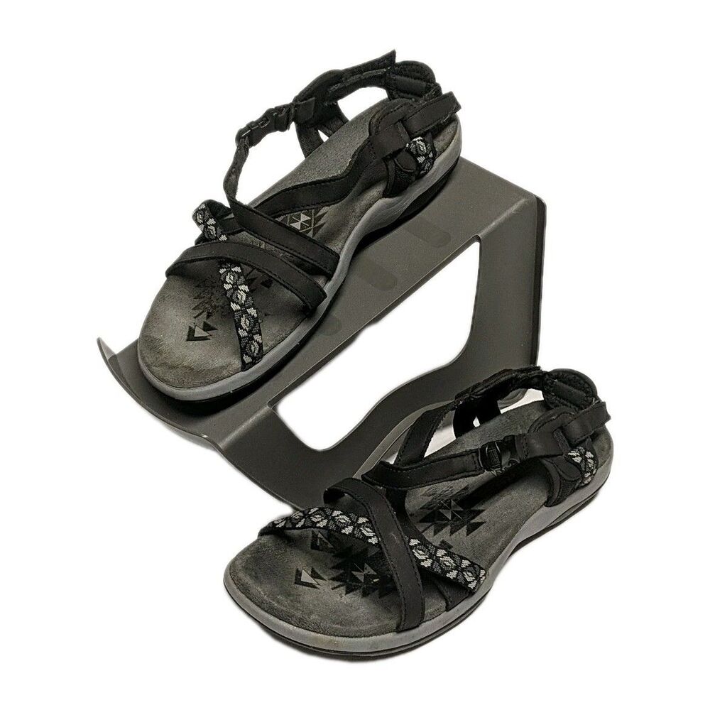 Skechers Sandals Memory Foam Hiking Summer Outdoors Strips Women 5 Black